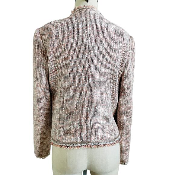 Rebecca Taylor Pink Tweed Fringe Trim Blazer Jacket Women’s Size 10 - Picture 6 of 12